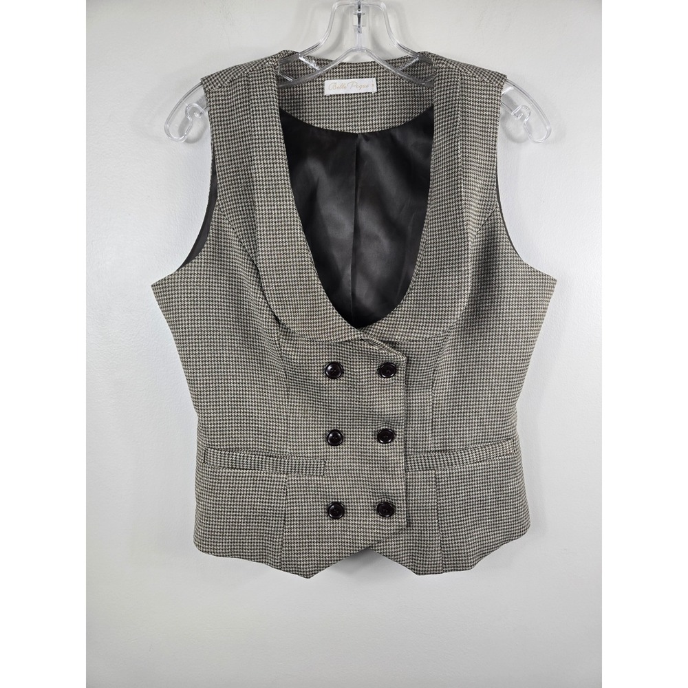 Belle Poque Brown HoundstoothDouble Breasted Vest Waistcoat Size M Dark Academia